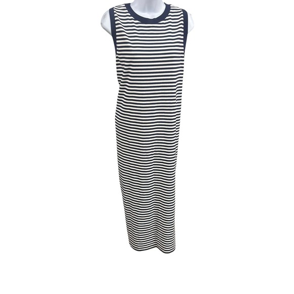 Ava +Viv 2X Sleeveless Maxi Dress Navy Blue White Striped Casual Womens - Picture 1 of 9